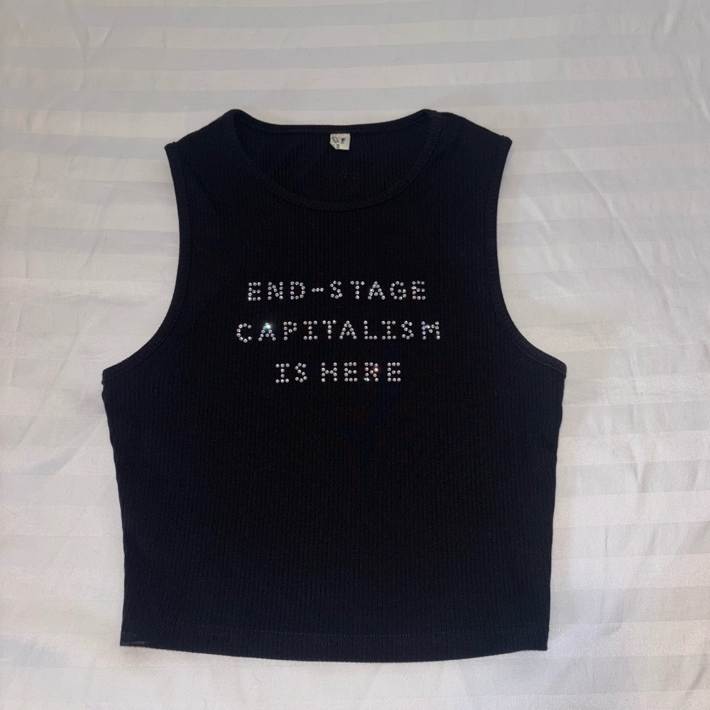 Fashion Brand Company End Stage Capitalism rhinestone tencel rib tank - S/M